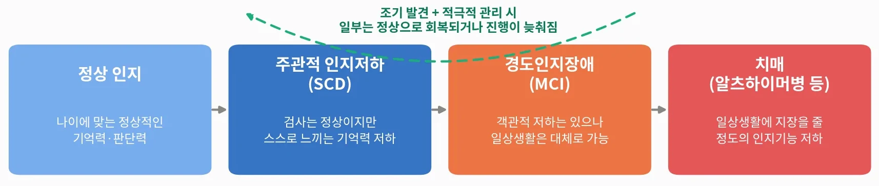 [그림 1] 인지기능 저하의 스펙트럼: 정상에서 치매까지